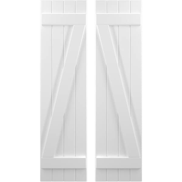 Ekena Millwork Americraft 4-Board (2 Batten) Wood Joined Board-n-Batten Shutters w/ Z-Bar, ARW102BB414X77WHH, PR ARW102BB414X77WHH - main